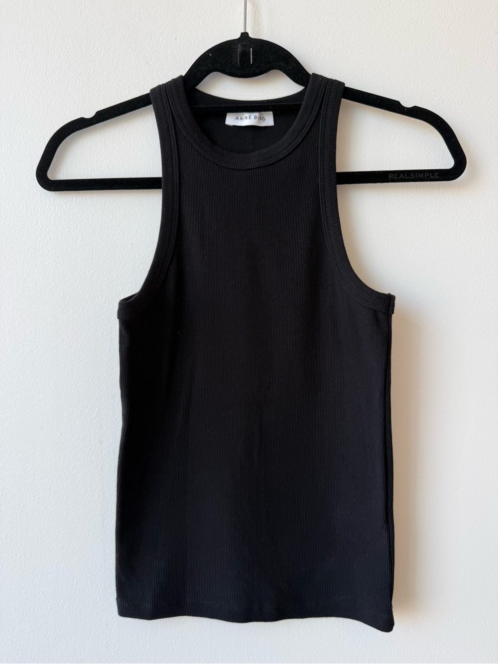 Anine Bing Black Ribbed Racer Back Tank - Classic Crewneck